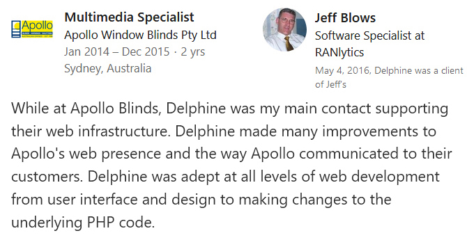 Apollo Blinds references